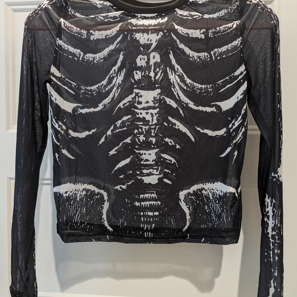 NEW NEVER WORN Skeleton Print Black Mesh Camisole